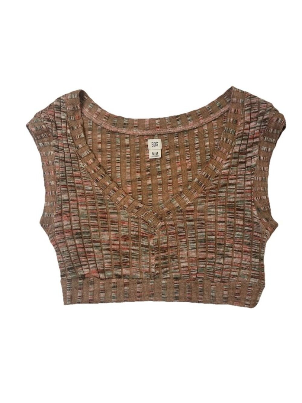 BDG Urban Outfitters Ribbed Knit Crop Top Sz M Brown Space Dye Y2K Coquette Boho